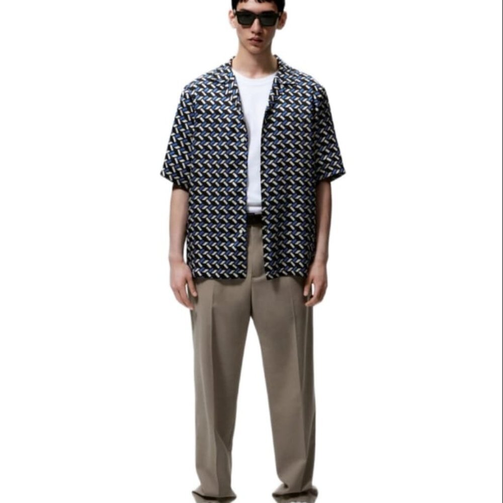 ZARA GEOMETRIC PRINT SHIRT BLACK | 4486/970 SIZE M